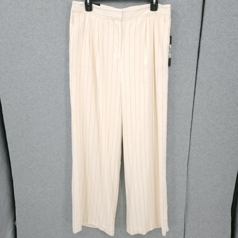 Donna Karan New York Linen Blend Pinstripe Wide Leg Dress Pants Womens Size 12P